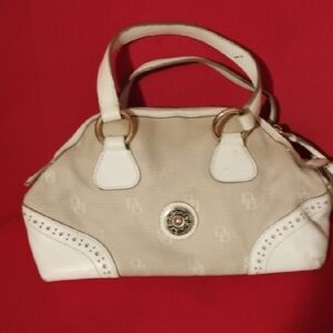 Dooney & Bourke Cream and White Satchel with Textured Fabric